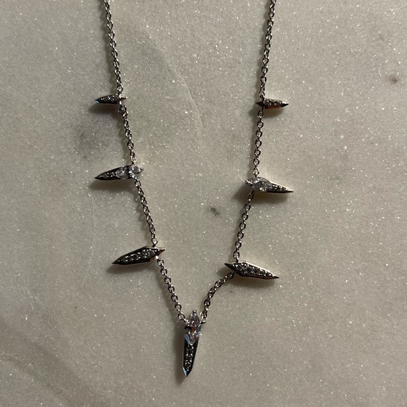 NWT Nadri Silver Cubic Zirconia Spike Necklace - Picture 2 of 5